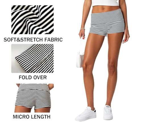 ONLYSTORY Women's Shorts Y2k Low Waist Fold Over Micro Shorts Going Out Lounge Pj Yoga Workout Mini Short(Blue White Stripe,XL) thumbnail 5