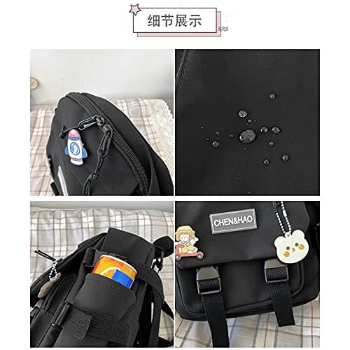 PEXIZUAN kawaii backpack girl school bag waterproof nylon with kawaii pendant cute pin mini backpack(white) thumbnail 8