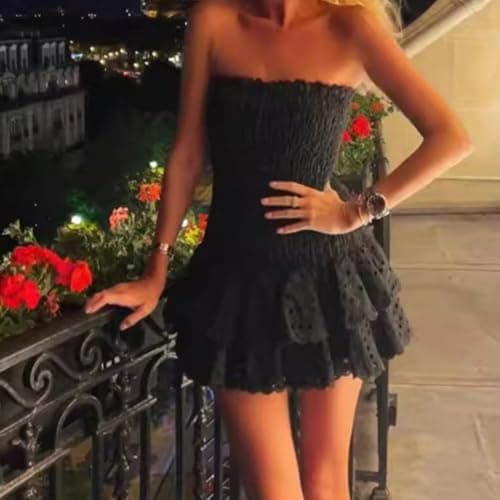 Tube Top Preppy Dress Women Y2k Blue Floral Strapless Mini Dress Vintage Short Going Out Dresses thumbnail 7