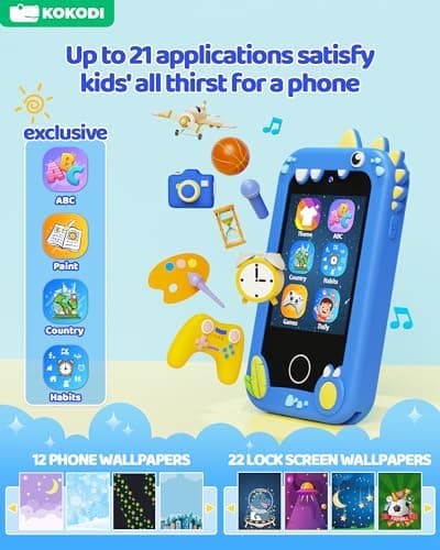 KOKODI Kids Smart Phone Toys, Birthday Gifts Idea Dinosaur Toys for 3 4 5 6 7 8 Year Old Boys, Touchscreen HD Digital Dual Video Camera, Preschool Learning Toy for Kids 3-5 Travel Trip Activity (Blue) thumbnail 6