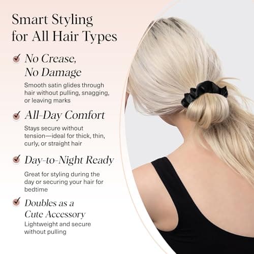 Kitsch Satin Scrunchies for Women - No Crease, Frizz Control | Softer Than Silk Scrunchies Gentle On Hair Scrunchies for All Hair Types | Stylish Hair Accessories College Essentials - Black, 5pcs thumbnail 3