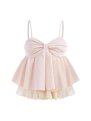 SOLY HUX Girl's Cute Summer Ruffle Layered Babydoll Tops Crop Camisole | Sleeveless, Ruched, Flowy, Cami Shirts, Y2k - Image 1