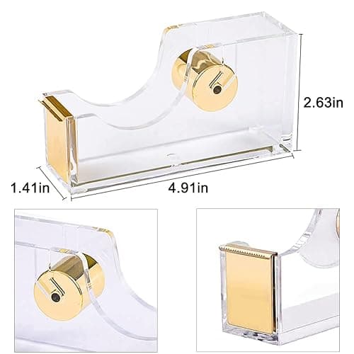 Acrylic Gold Tape Dispenser & Desktop Stapler, Includes Staple Remover, Tape, 1000pcs Staples - Cute Office Stapler Set for Modern Design Desk Accessory Kit thumbnail 3