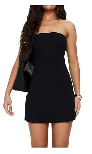 Cplkefv Womens Casual Tube Bodycon Dresses Sexy Ribbed Knit Strapless Homecoming Cocktail Party Mini Dress - Image 1