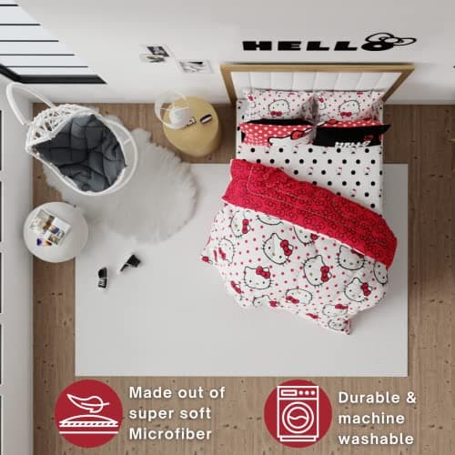 Hello Kitty Polka Dot Bedding 7 Piece Super Soft Comforter and Sheet Set with Sham, Full, (Official Licensed Product) by Franco Collectibles thumbnail 5