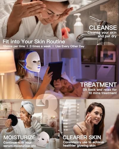 NEWKEY 4D LED Red Light Therapy Mask for Face Skin Glowing,630nm Led Light Therapy Face Mask Anti Wrinkle, Blue Light Therapy Face Mask for Acne,Home use,450 LED Chips,Birthday gift,Plug in thumbnail 5
