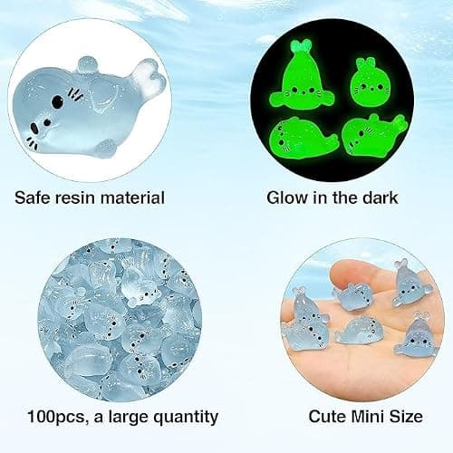 100Pcs Glow in The Dark Mini Seal Figurines,Cute Luminous Resin Sea Animals for Aquarium Decor, DIY Fairy Garden Ocean Creatures (4 Styles Seal Pup) thumbnail 4