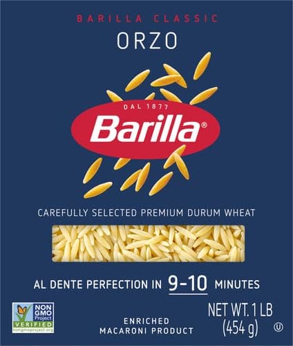 Barilla Orzo Pasta, 16 oz. Box - Non-GMO Pasta Made with Durum Wheat Semolina - Kosher Certified Pasta (Pack of 4) thumbnail 4