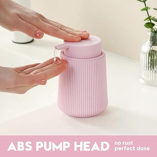 YAUKPH Striped Liquid Hand Soap Dispenser with Leak-Proof Pump for Bathroom and Kitchen Countertop 11 oz Pink thumbnail 3
