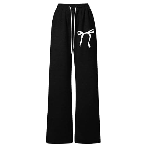 Girls Baggy Sweatpants Bow Drawstring Wide Leg Y2k Sweat Pants Casual Loose Athletic Joggers Preppy Fall Clothes with Pockets thumbnail 6