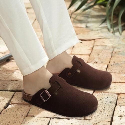 KIDMI Genuine Suede Clogs for Women Cork Footbed Sandals Leather Mules Potato Shoes with Arch Support | Arch Support, Cork Footbed, Suede, Leather thumbnail 2