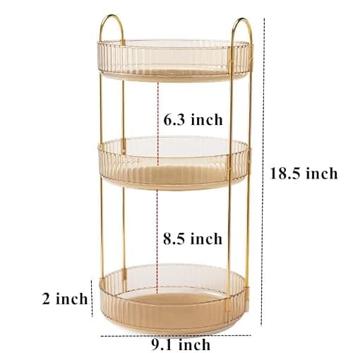 Makeup Organizer for Vanity, 360° Rotating Bathroom Organizer Countertop, High-Capacity Skincare Organizer, Spinning Cosmetics Organizer for Dresser Countertop (3 Tiers, Amber) thumbnail 6