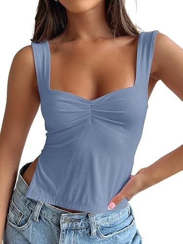 Trendy Queen Double Lined Crop Tank Top for Women Cute Summer Backless Shirt Spring Y2K Top Junior Going Out Concert Vacation thumbnail 2