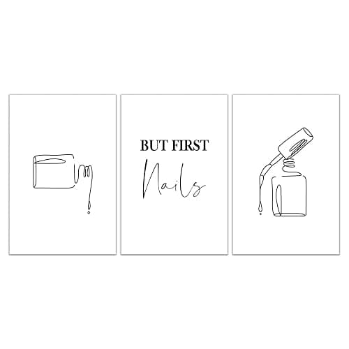 Nail Salon Canvas Wall Art Beauty Salon Artwork Cosmetics Pictures Makeup Wall Art Canvas Black and White Minimalist Line Art Nail Polish Pictures Wall Decor for Living Room Bedroom 16x24inchx3 Frameless thumbnail 2