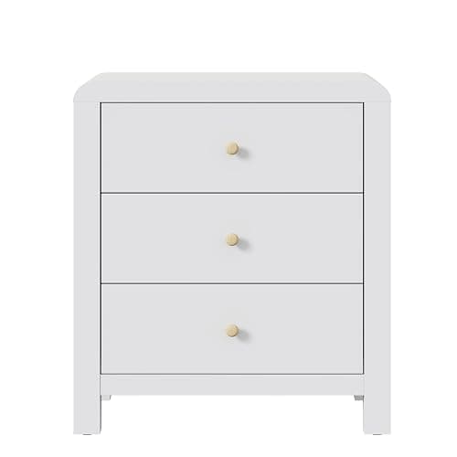 RoyalCraft 3 Drawer Dresser, Modern Chest of Drawers with Rounded Table Corners, Wooden Closet Dresser Nightstand Side Table with Ample Storage Space for Bedroom, Living Room, Entryway, White - White thumbnail 3