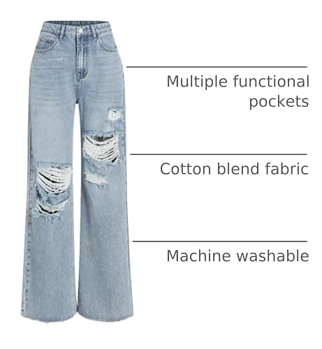 CIDER Women’s Ripped Jeans High Waisted Distressed Baggy Straight Wide Leg Pants thumbnail 4