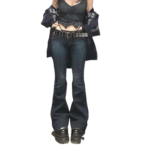 PDYLZWZY Damen Y2K Low Rise Straight Wide Leg Hose Ästhetische Baggy Pants Grunge Denim Schlaghose Harajuku Flare Jeans - Image 1