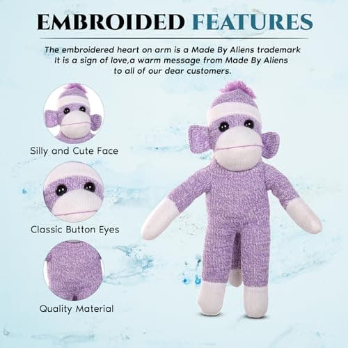 Plushland Adorable Sock Monkey, The Original Traditional Hand Knitted Stuffed Animal Toy Gift-for Kids, Babies, Teens, Girls and Boys Baby Doll Present Puppet (16'' Purple) thumbnail 3