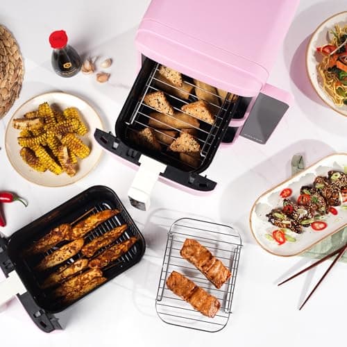 Salter VertiCook Ultra Stackable Air Fryer - Vertical 9L Digital Air Fryer, 2 x 4.5L Baskets & Racks, 9 Functions, Sync & Match, PFAS-Free Grill Tray, Space Saving, 60-230°C, 60-Min Timer, 2400W, Pink thumbnail 3