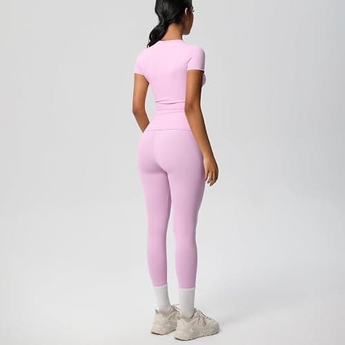 Women’s 2 Piece Workout Set – Athletic T-Shirt & High Waist Leggings – Activewear for Gym, Running & Yoga thumbnail 5