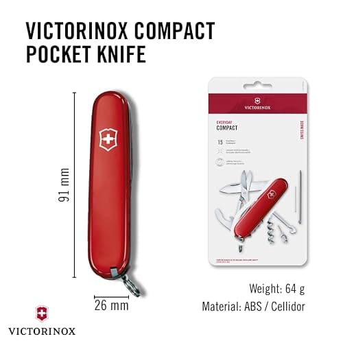 Victorinox Compact Swiss Army Knife, 15 Functions, Swiss Made Pocket Knife with Large Blade, Screwdriver, Corkscrew and Multipurpose Hook - Red thumbnail 3
