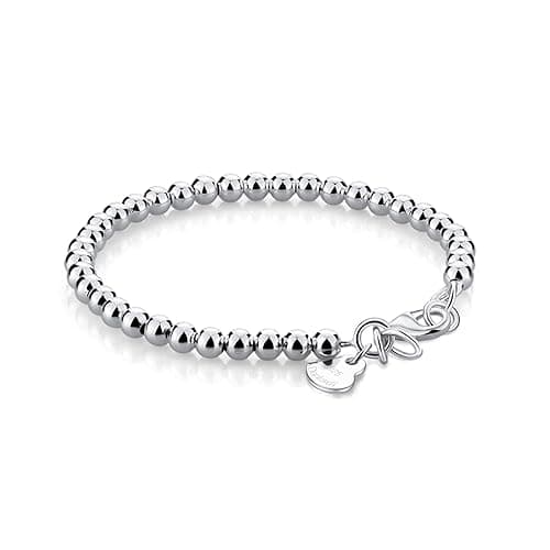 H&Beautimer 925 Sterling Silver 4-10MM Ball Chain Bracelet For Women's - Italian Handmade Bead Chain Bracelet 5''5.7''6.3''6.7''7.5''8''8.3''8.5''9 Inch Rose Gold Party Jewelry - 4MM Silver - 5 inches