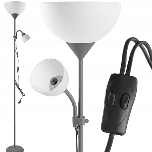 BURAKH Adjustable High Brightness Floor Lamp with 2 Reading Lights for Living Rooms, Bedrooms – Replace Halogen Standing Lamps with Efficient LED Office Lighting - Tall Pole (Grey) thumbnail 6