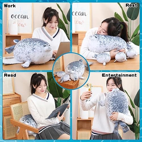 SQEQE Plushie Chubby Seal Plush Family Set, Mama & Baby Stuffed Animals Toys for Ages 3-8 - Ideal Christmas, Easter & Children's Day Gifts Ideas for Boys & Girls thumbnail 4