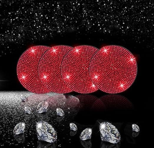 NBTEPEM 4pcs Bling Car Cup Holder Coaster, 2.75 inch Anti-Slip Shockproof Universal Fashion Car Coasters Insert Bling Crystal Rhinestone Automotive Interior Accessories for Women (4 pcs, Red) thumbnail 8