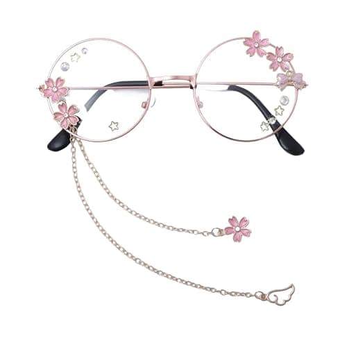 Kawaii Sakura Glasses With Chain - Cute Cosplay Accessories, Glass Case Included - Image 1
