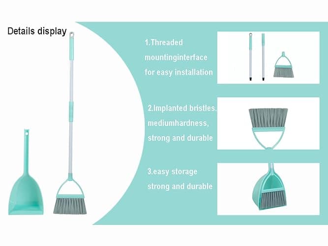 Xifando Mini Broom with Dustpan for Kids,Little Housekeeping Helper Set (Light Blue) thumbnail 6