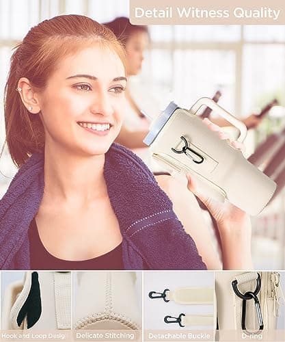 dabria Water Bottle Carrier Bag with Phone Pocket for Stanley 40/30 oz Tumbler Neoprene Water Bottle Holder Pouch with Adjustable Strap Bollus with Straw Cover & Carabiner for Stanley Cup Accessories thumbnail 8