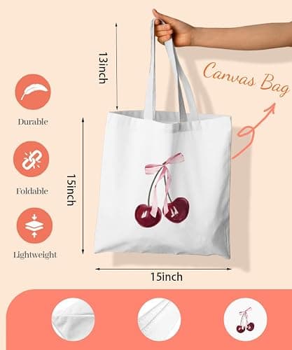 SZERE Pink Girl Canvas Tote Bag for Women Teen Girls Gifts Cute Small Travel Work Tote Bags Reusable Grocery Shoulder Bags thumbnail 3