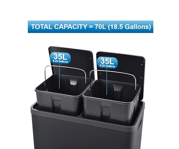 The Step N' Sort 18.5 Gallon Extra Large Capacity, Soft-Step, Dual Trash and Recycling Bin with Removable Inner Bins Black (900702B) - Black thumbnail 9
