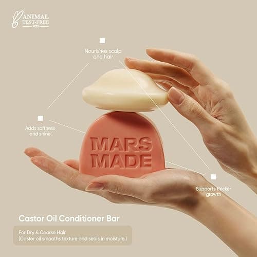 MARS MADE Castor Oil Conditioner Bar - Nourishing & Soothing Natural Deep Conditioner for All Hair Types - Hair Moisturizing, Cleansing Solid Soap Bar - Zero Waste, No Animal Trials 3.5 oz thumbnail 3