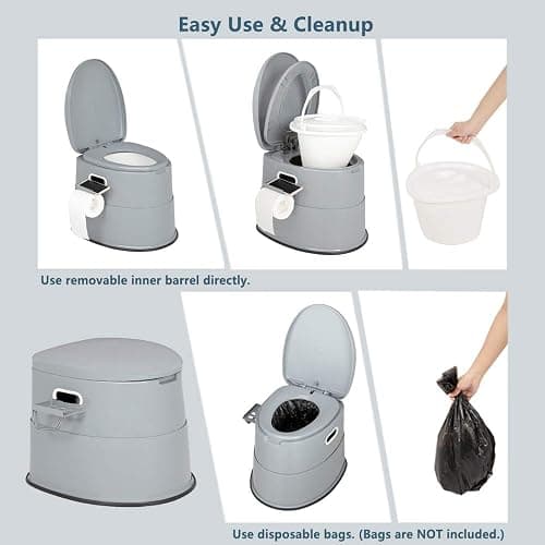 VINGLI Portable Toilet | Indoor Outdoor Commode w/Detachable Inner Bucket & Removable Paper Holder, Lightweight & Compact for Camping, Boat, Van, Emergency Use (Grey) thumbnail 5