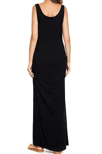 Smallshow Women's Split Long Maternity Dress | Sleeveless, Ruched, Pregnancy Clothes thumbnail 4