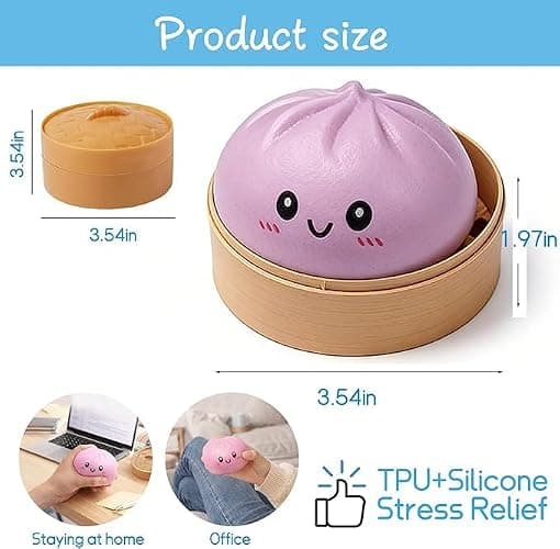 4 - Color Set - Dumpling Squishy Mystery Box,Dumpling Squishy,Cute Anxiety Relief Fidget ,Squeeze Dough Ball Stress Relief Hand Toys with Food Steamer Stretchy Desk Toys thumbnail 2