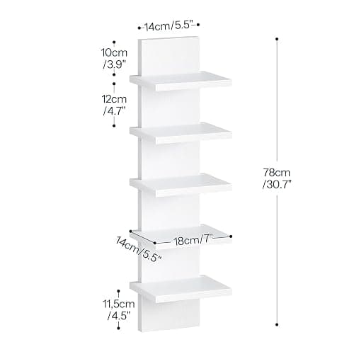 HOOBRO 5 Tier Wall Shelf Unit, 2 Pack Floating Shelves Wall Mounted, Wall Mount Vertical Shelving, Floating Storage Rack, Organizer Tall Tower Design for Livingroom, Bedroom, Kitchen, White WT18BJP201 thumbnail 3