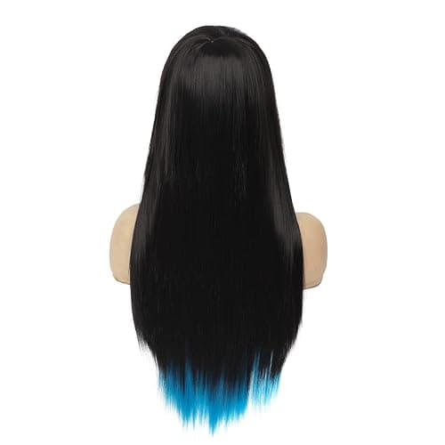 Baruisi Long Blue Black Wig Silky Straight Synthetic Heat Resistant Side Bangs Halloween Costume Hair Wigs for Women Girls thumbnail 5