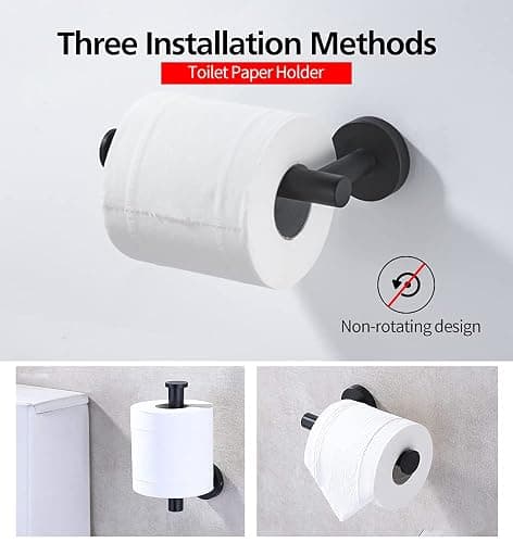 4pcs Matte Black Toilet Paper Holder and Towel Ring Set, Stainless Steel Hand Towel Holder and Towel Hanger with Hardware Pack thumbnail 5