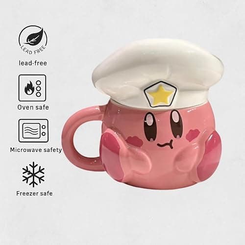 Bibykivn Taza Creativa De Cerámica Regalos Para Niños Y Parejas Cerámica Diseño De Dibujos Animados 500 Mililitros Taza Moca Original Bonita Decorativa Para Café Té Con Tapadera (Kirby) thumbnail 8