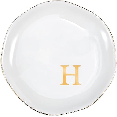 ProCase Ceramic Jewelry Tray, Initial Ring Dish Trinket Plate Engagement Gift, Small Personalized Monogram Ring Bowl for Wedding, White Decorative Jewelry Holder for Women Vanity -Letter H thumbnail 9