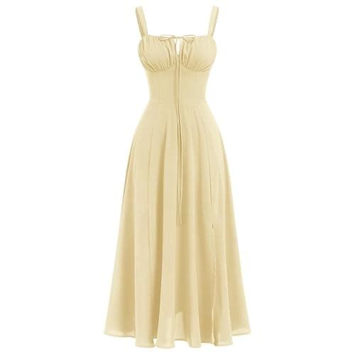 IBTOM CASTLE Women Corset Dress Sleeveless Spaghetti Straps Casual Dresses Boho Slit Lace Up Flowy Midi Bustier Sundress - Image 1