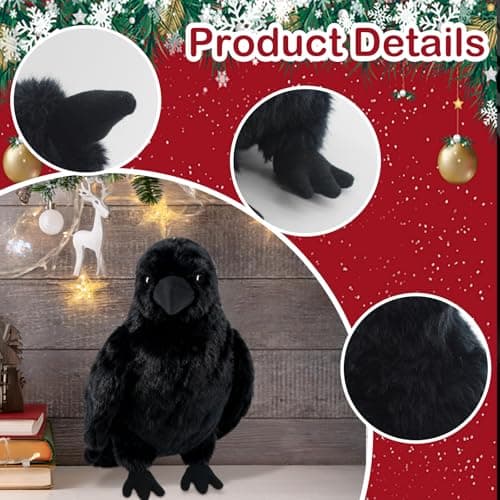 FestiGlow 1 PCS Realistic Crow Plush, Black Crow Stuffed Animal Plush, Realistic Raven Prop, Soft Little Bird Raven Stuffed for Christmas Birthday Gifts Halloween Party Home Decor 9.84 thumbnail 2