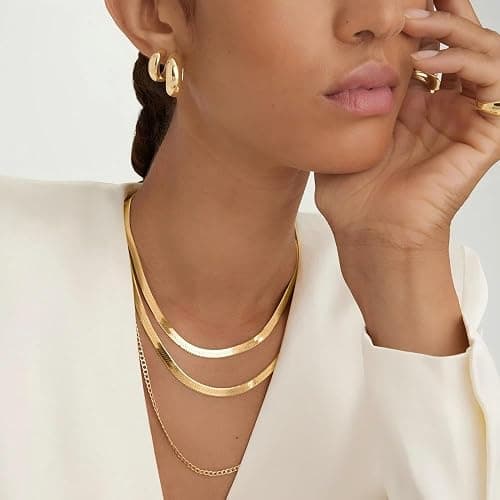 DEARMAY 14K Gold Plated Herringbone Necklaces for Women, Dainty Gold Snake Choker Chain Non Tarnish Trendy Simple Thin & Chunky Options Neckalce 1.5/3/5/6/8mm Chain Jewelry for Gifts thumbnail 3
