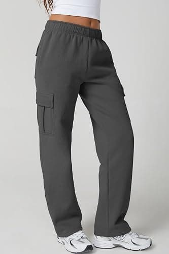 QINSEN Womens Medium Waist Baggy Elastic Waist Sweatpants Casual Fleece Long Pants with Pockets thumbnail 5