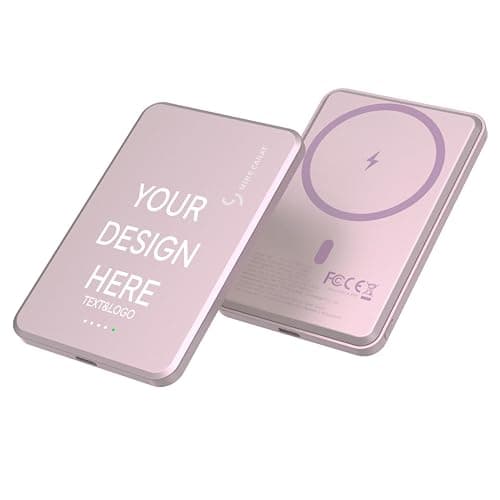 Stylish Custom Power Bank 5000mAh, Personalized Slim Charger with Name or Image, Printed on Demand, Chic Portable Gift for Her, Travel, Everyday Use, Birthday, Thanksgiving, or Christmas (Misty Rose) - Image 1