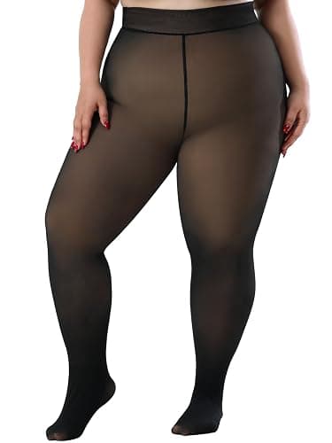 Spring Water Plus Size Fleece Lined Tights Women Thermal Winter Warm Thick Sheer Black Skin Tone Translucent - Image 1