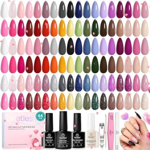 beetles 44pcs Gel Nail Polish Set - 36 Colors Colorful Muse Gel Polish Kit Pink Nude Red Yellow Green Black White Glitter Nail Kit Base Top Coat UV LED Needed Salon DIY Home Valentines Gift for Women - Image 1